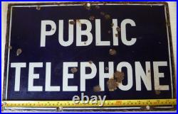 Vintage Original Double Sided GPO Public Telephone Enamel Sign 45.5 x 30.5cm