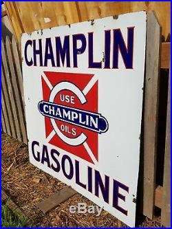 Vintage Original Early 36 Champlin Gasoline Porcelain Enamel Sign