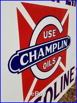 Vintage Original Early 36 Champlin Gasoline Porcelain Enamel Sign