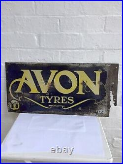 Vintage Original Early Avon Tyres Double Sided Enamel Sign