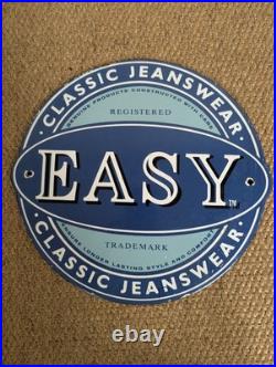 Vintage Original Enamel Advertising Sign Easy Jeansware Blue Round 33.5cm