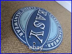 Vintage Original Enamel Advertising Sign Easy Jeansware Blue Round 33.5cm