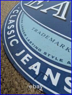 Vintage Original Enamel Advertising Sign Easy Jeansware Blue Round 33.5cm