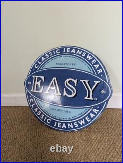 Vintage Original Enamel Advertising Sign Easy Jeansware Blue Round 33.5cm