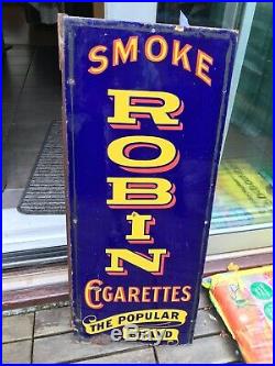 Vintage Original Enamel Advertising Sign Robin Cigarettes