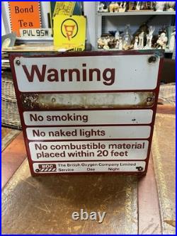 Vintage Original Enamel BOC British Oxygen Company Sign 35x35xm Rare NO SMOKING