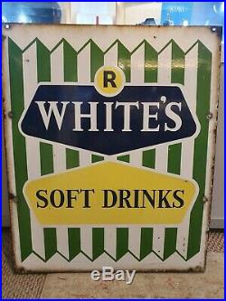 Vintage Original Enamel R Whites Lemonade Soft Drinks Advertising Sign Antique