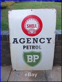 Vintage Original Enamel Shell Bp Petrol Sign