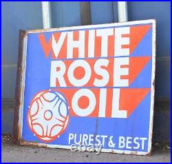 Vintage Original Enamel White Rose Oil Advertising Sign Double sided