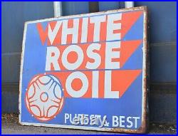 Vintage Original Enamel White Rose Oil Advertising Sign Double sided