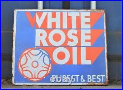 Vintage Original Enamel White Rose Oil Advertising Sign Double sided