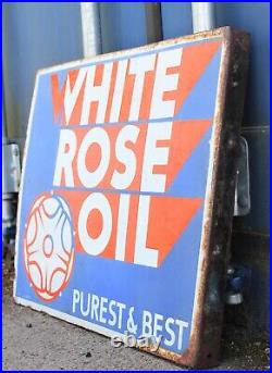 Vintage Original Enamel White Rose Oil Advertising Sign Double sided