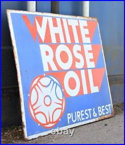 Vintage Original Enamel White Rose Oil Advertising Sign Double sided