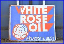 Vintage Original Enamel White Rose Oil Advertising Sign Double sided