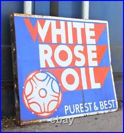 Vintage Original Enamel White Rose Oil Advertising Sign Double sided