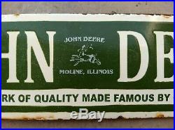 Vintage Original JOHN DEERE IMPLEMENTS Porcelain Enamel Sign Dealer Shop Service