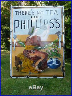 Vintage Original Large Enamel Sign Phillip's Tea