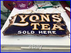 Vintage Original Lyons Tea Enamel Advertising Sign C. 1930 Bruton Double Sided