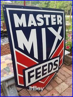 Vintage Original Master Mix Farm Feeds Porcelain Enamel Sign