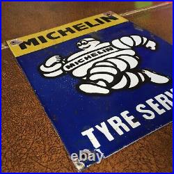 Vintage Original Michelin Tyre Services Enamel On Steel Sign 10x8