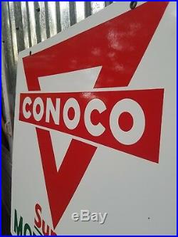 Vintage Original NOS Conoco Super Motor Oil Double Sided Porcelain Enamel Sign