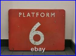 Vintage Original Orange Enamel Railway Platform Sign Number 6