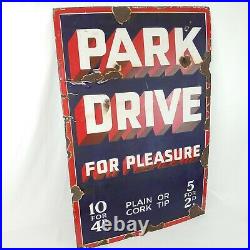 Vintage Original'Park Drive For Pleasure' Enamel Sign Cigarette Advertisement
