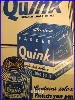 Vintage Original Parker Quink Ink Pen Porcelain Enamel Sign Board 1930 USA Rare