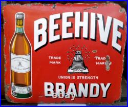 Vintage Original Porcelain Enamel Sign Beehive Brandy Seward Co Bordeaux France
