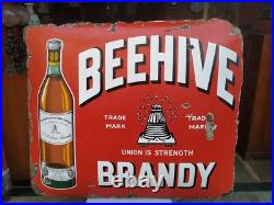 Vintage Original Porcelain Enamel Sign Beehive Brandy Seward Co Bordeaux France