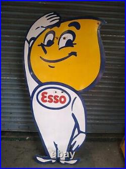 Vintage Original Porcelain Enamel Sign Esso Casper Cutout Gas Station 5.7 Feet