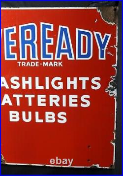 Vintage Original Porcelain Enamel Sign Eveready Batteries Flashlight Battry Bulb