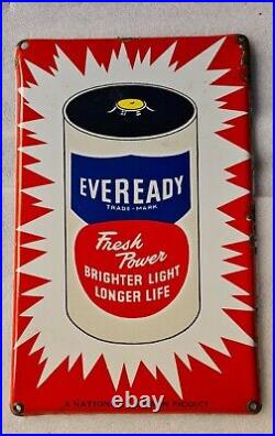 Vintage Original Porcelain Enamel Sign Eveready Batteries National Carbon 1940