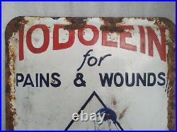 Vintage Original Porcelain Enamel Sign Iodolein Pain Balm For Pain & Wounds
