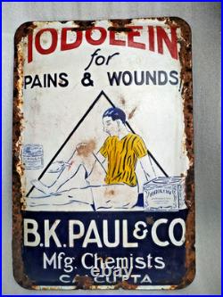 Vintage Original Porcelain Enamel Sign Iodolein Pain Balm For Pain & Wounds 1940