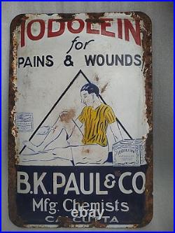 Vintage Original Porcelain Enamel Sign Iodolein Pain Balm For Pain & Wounds 1940