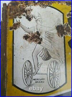 Vintage Original Porcelain Enamel Sign Marcury Brand Schliemann's Mercury Oil