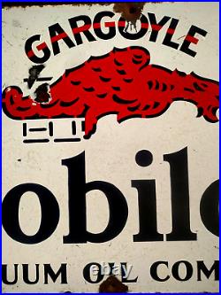 Vintage Original Porcelain Enamel Sign Mobil Oil Gargoyle Vacuum Oil Company