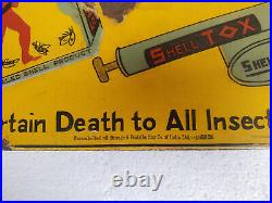 Vintage Original Porcelain Enamel Sign Shell Tox For Death Of Insects Oil 1930