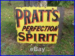 Vintage Original Pratts Perfection Spirit Enamel Sign From 20's Double Sided
