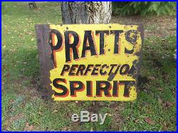Vintage Original Pratts Perfection Spirit Enamel Sign From 20's Double Sided