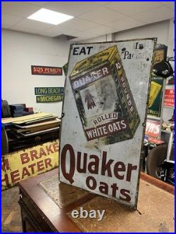 Vintage Original Rare Large Ohio USA Quaker Rolled White Oats Enamel Sign 42x24