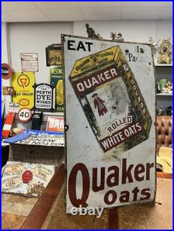 Vintage Original Rare Large Ohio USA Quaker Rolled White Oats Enamel Sign 42x24