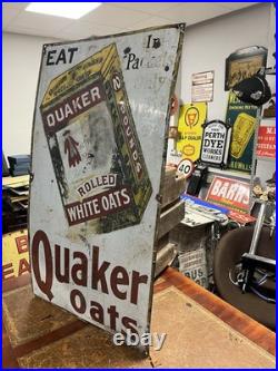 Vintage Original Rare Large Ohio USA Quaker Rolled White Oats Enamel Sign 42x24