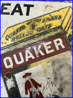 Vintage Original Rare Large Ohio USA Quaker Rolled White Oats Enamel Sign 42x24