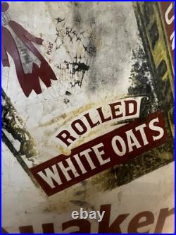 Vintage Original Rare Large Ohio USA Quaker Rolled White Oats Enamel Sign 42x24