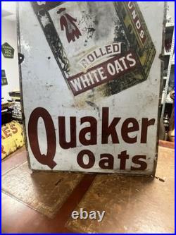 Vintage Original Rare Large Ohio USA Quaker Rolled White Oats Enamel Sign 42x24