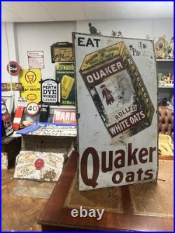 Vintage Original Rare Large Ohio USA Quaker Rolled White Oats Enamel Sign 42x24