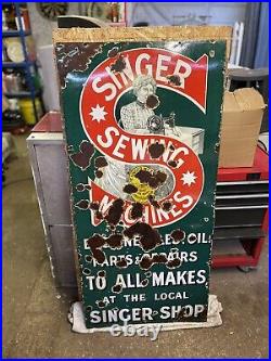 Vintage Original Singer Sewing Machine Large Enamel Sign 1920s