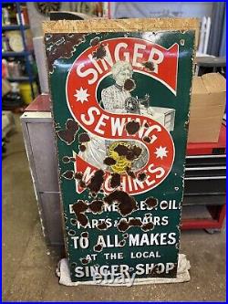 Vintage Original Singer Sewing Machine Large Enamel Sign 1920s